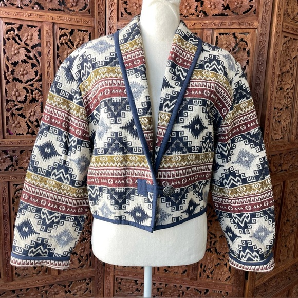 Flashback Jackets & Blazers - FLASHBACKS Vintage Southwestern Tapestry Jaquard Festival Patterned Jacket